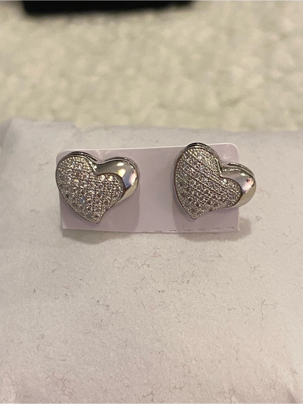 Silver Heart Pavé Stud Earrings Pushbacks